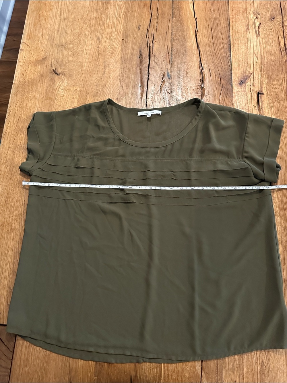 Naked Zebra pleated front olive blouse